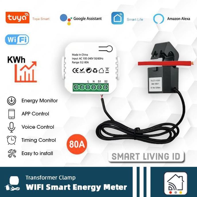 Ready.. Tuya Smart Energy Meter Kwh Monitor 80A Wifi Current Transformer Clamp