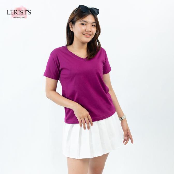 Rioren- Basic T-Shirt Vneck Baju Atasan Nita Sedang Viral Lerist Rna Magenta
