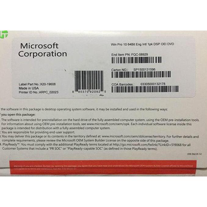 Windows 10 Professional 64 Bit OEM
