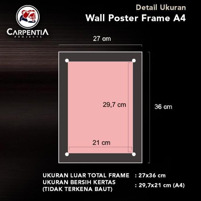 Carpentia Acrylic Wall Frame/ Bingkai Akrilik Poster Dinding - A4 Hitam [Satuan]