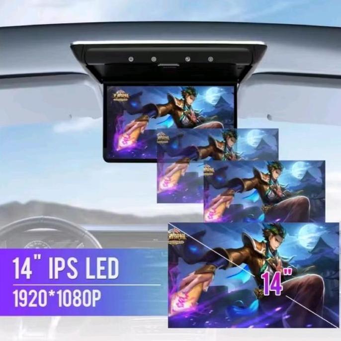 Termurah Tv Plafon Mobil / Roof 14" Ips Screen Android System, Usb & Mmc