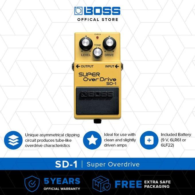 BOSS SD-1 Super Overdrive Pedal Efek Stompbox dengan Sound Overdrive Legendaris dan Circuit Clipping