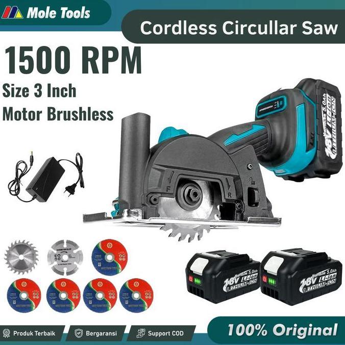 Nurqaila_ Rsi - Kamolee Cordless Gergaji Mesin 3 Inch Circular Saw Gergaji Tangan Listrik Untuk Poto