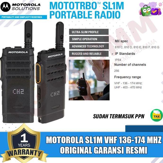 Motorola Slim Vhf 136-174 Mhz Ht Motorola SL1M Sl1m Vhf Uhf Digital Original Garansi Resmi