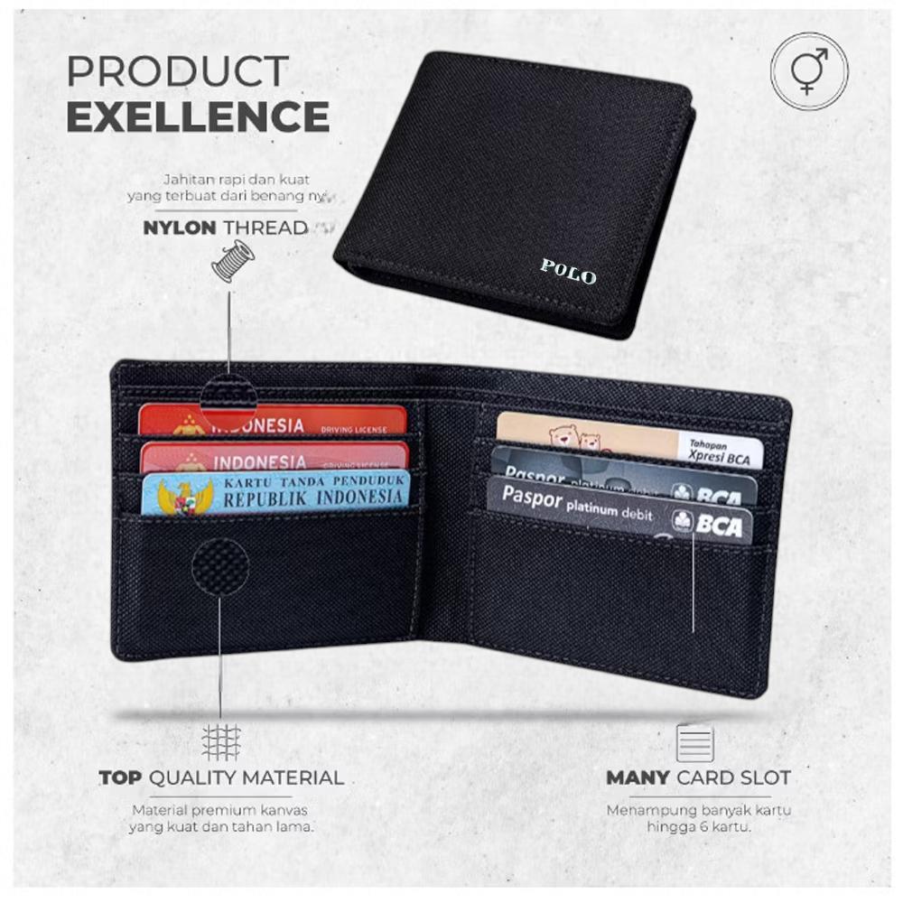 Dompet Fhasion Pria Polo. Material Kanvas Lether Dompet Pendek Lipat Dua, Dopet Kartu Dan Uang