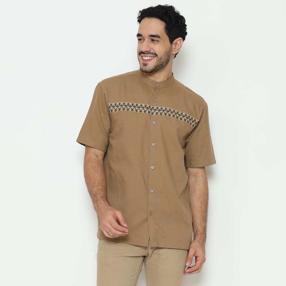 ready stock amk baju koko lengan pendek kk akshaya s/s khaki