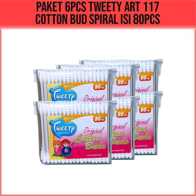 PAKET 6pcs Tweety Cotton Buds Spiral Art 117 isi 80pcs Korek Kuping