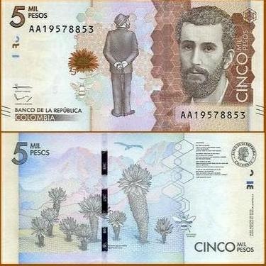 Colombia 5000 Pesos 2016 Prefix.