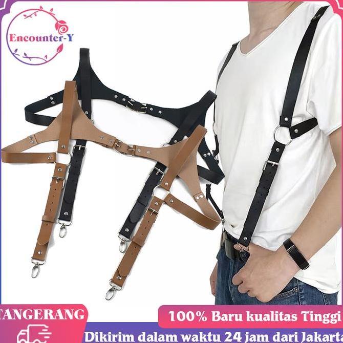 QINGACHO Suspender Pria Kulit Pu Leather Suspender Suspender Kulit Pu