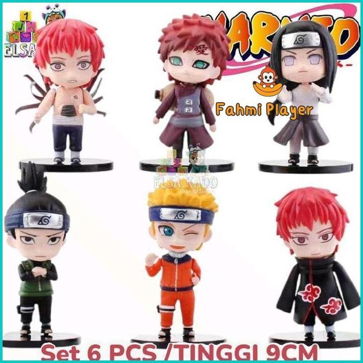 Action Figure Naruto Set 6 Chibi 9 Pcs Karakter Gaara / Sasori / Neji Hyuga / Nara Shikamaru