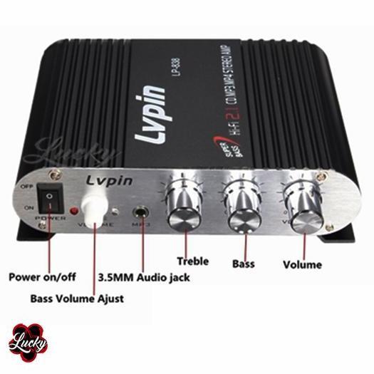 LVPIN Mini Stereo Amplifier Treble Super Bass 12V+Adaptor - LP-838