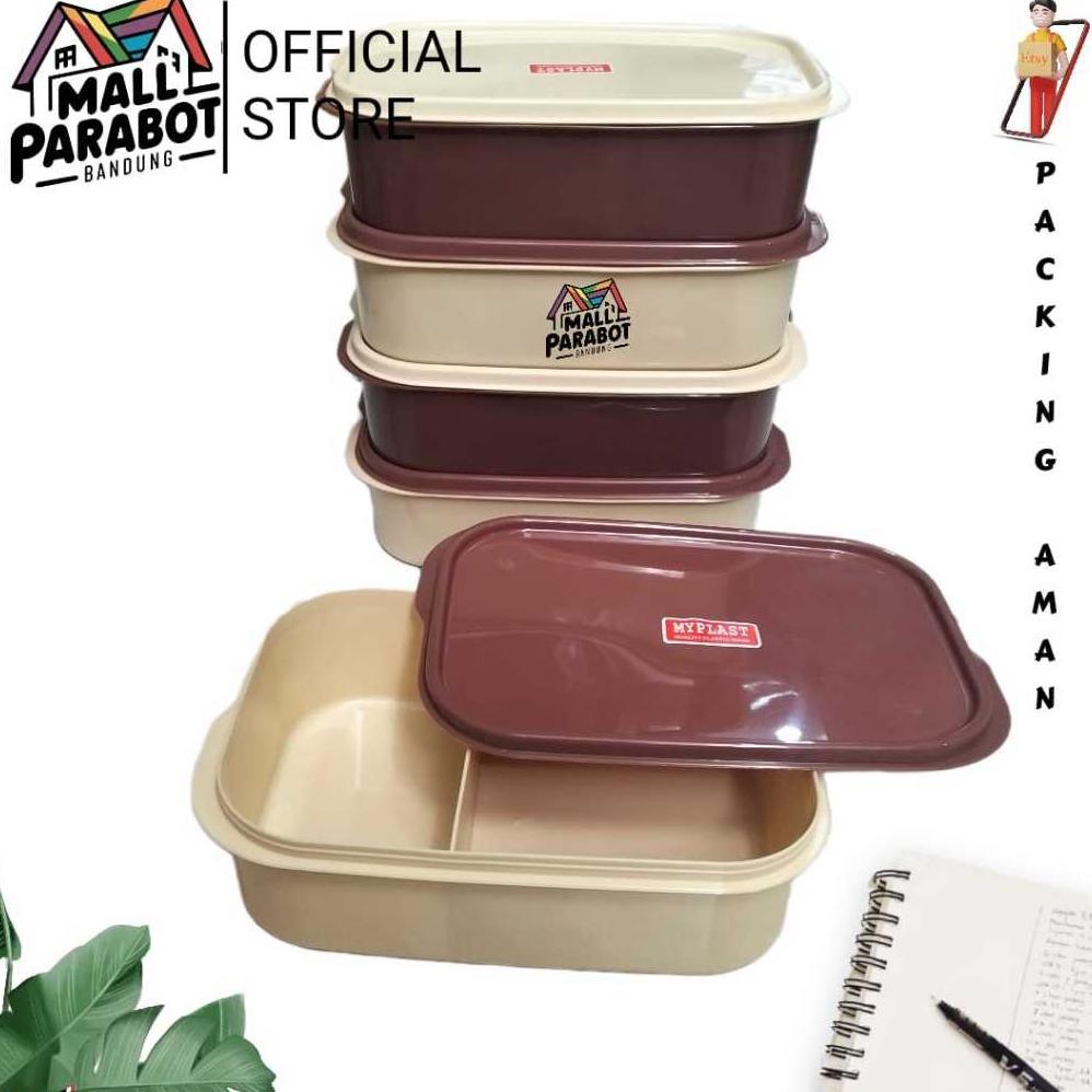 Murah  Lunchbox 2 Sekat Kotak Bekal Misting Plastik Coklat Cream