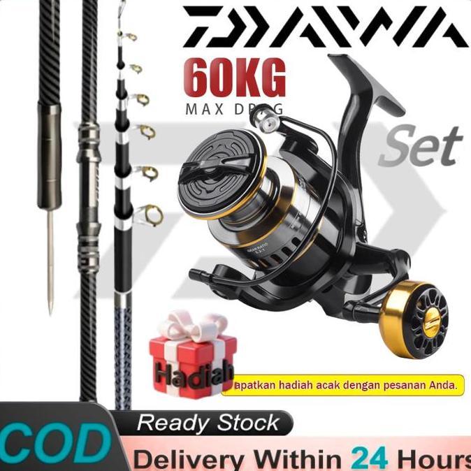 Termurah Daiwa Set Joran Laut Rod & Reel Spinning Spul Logam Telescopic 2.1M-4.5M Double Grip Metal 