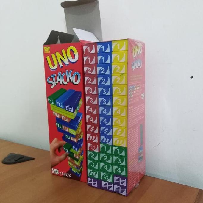 Aminahhasyim- Board Game Uno Stacko Plastik / Permainan Balok Susun Edukasi 45pcs Diskon