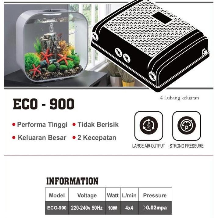 3sahajagroup   - kandila eco 900 pompa aerator 4 lubang / mesin aerator aquarium