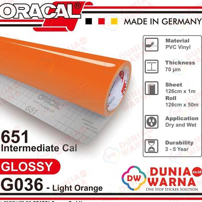 prasongko.jd- Oracal 651 036 Light Orange 651G Gloss 651M Matte (Doff) Sticker Vinyl Calendered Inte