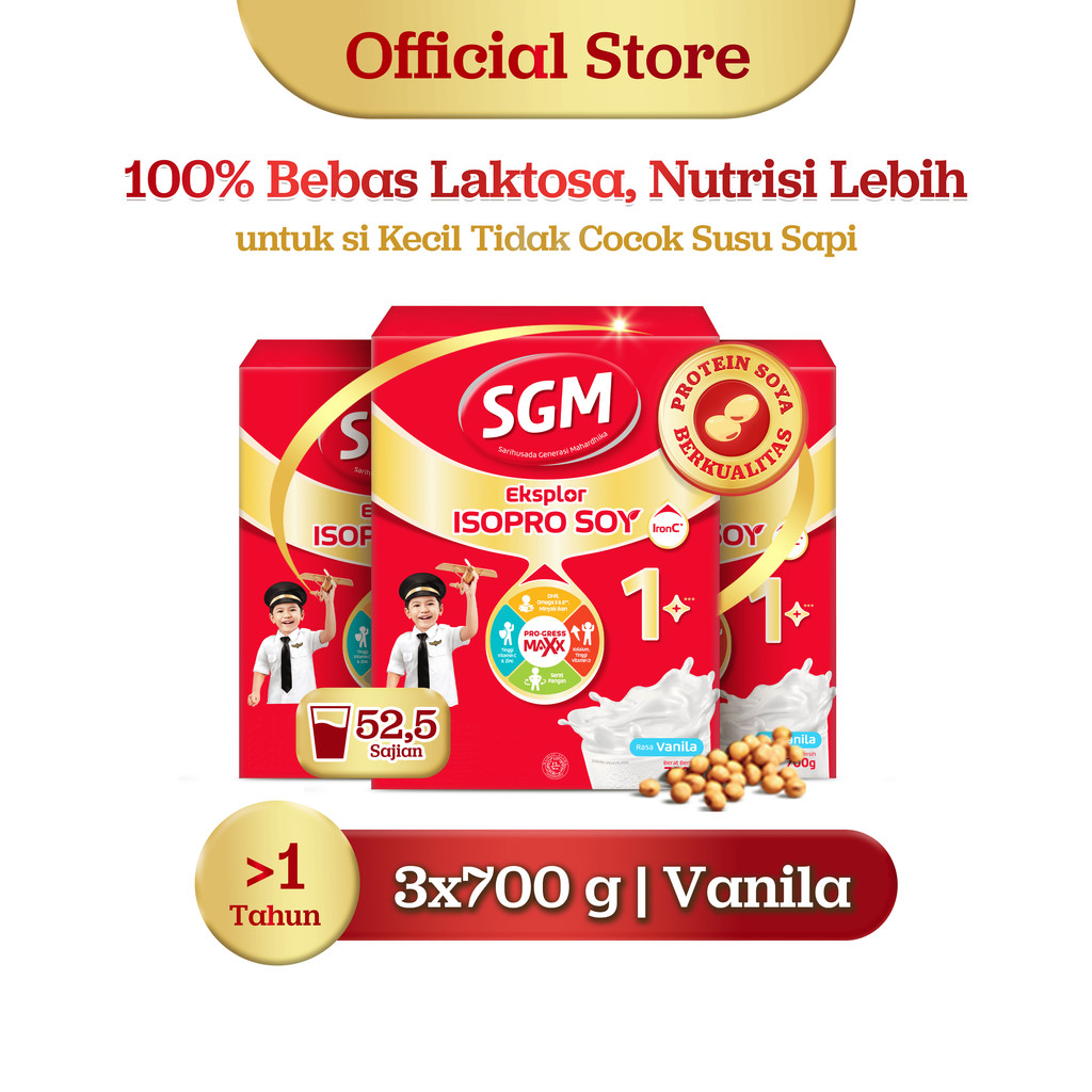 SGM Eksplor ISOPRO SOY 1+ Vanilla Susu Pertumbuhan 700GR x3