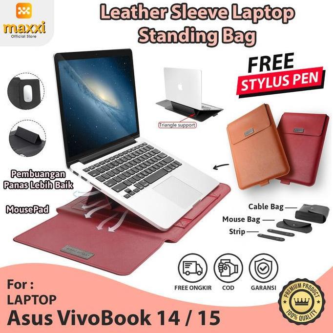 Sucilaputri8 - Laptop Pouch For Asus Vivobook 13 14 15 Leather Bag Cover Sleeve Stand Case Tas Lapto