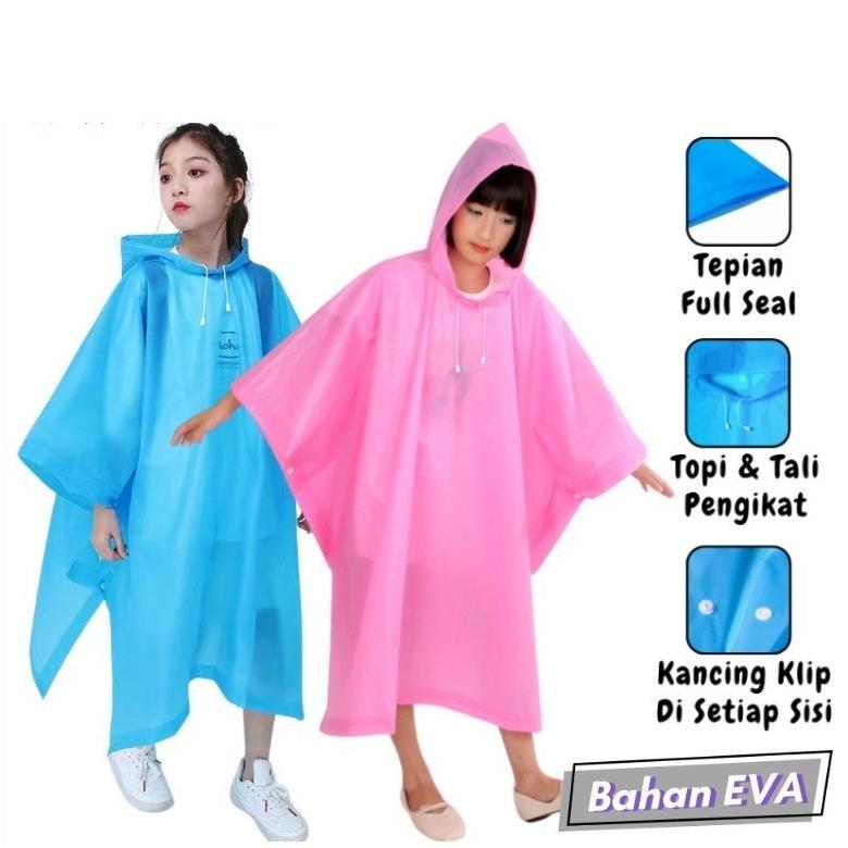 Murah Saca Jas Hujan Anak Model Poncho Waterproof Bahan Eva Tebal / Jas Hujan Mantel Korea + Hoodie 