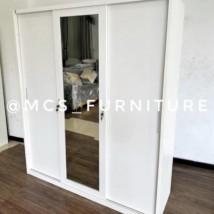 Terlaris Lemari Baju 3 Pintu Jumbo Pakaian Besi Sliding Mebel Furniture Mcs Semarang