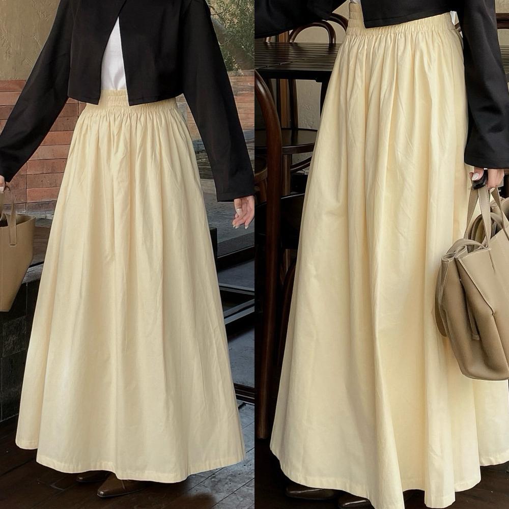 Jennie Skirt | Rok Katun Poplin | Rok Flowy | Rok Panjang Maxi Skirt | Rok Warna Kuning Biru Pastel