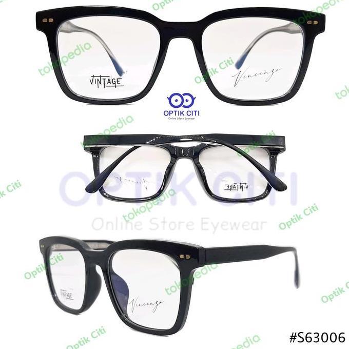 FRAME KACAMATA PRIA WANITA KOTAK BESAR VINCENZO VINTAGE 63 06 ORIGINAL