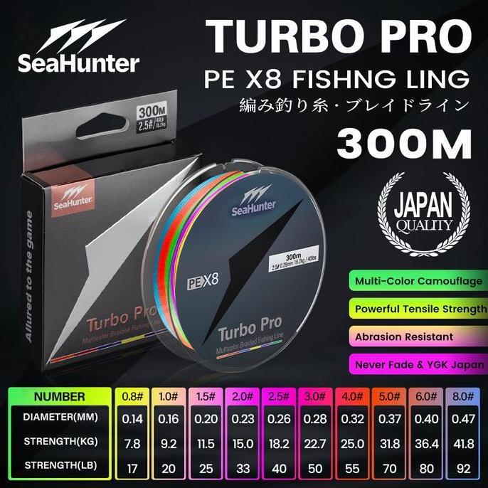 [OFFICIAL] SeaHunter Turbo Pro PE X8 300M Berwarna warni Senar Pancing Kekuatan Tarik 7.8kg41.8kg (1