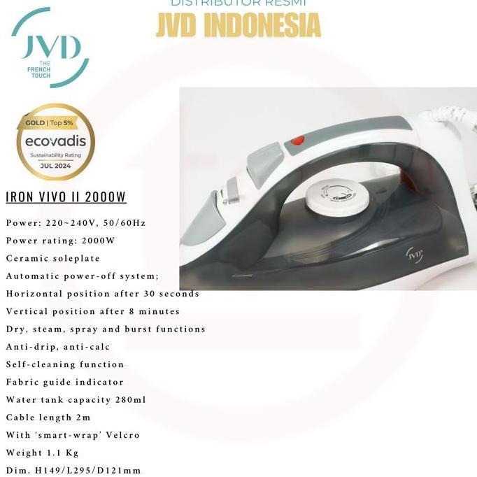 JVD Vivo II Steam Iron, 230V 2000W, auto-power cut, ceramic soleplate, with smart-wrap velcro, Dark 