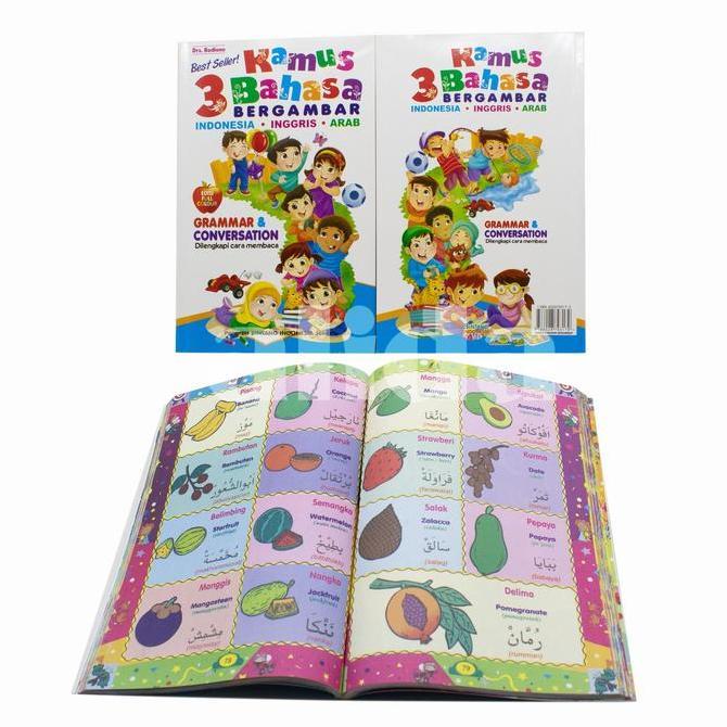 Kamus 3 Bahasa Bergambar Indonesia Inggris Arab Jepang Mandarin - Buku Anak PAUD TK SD