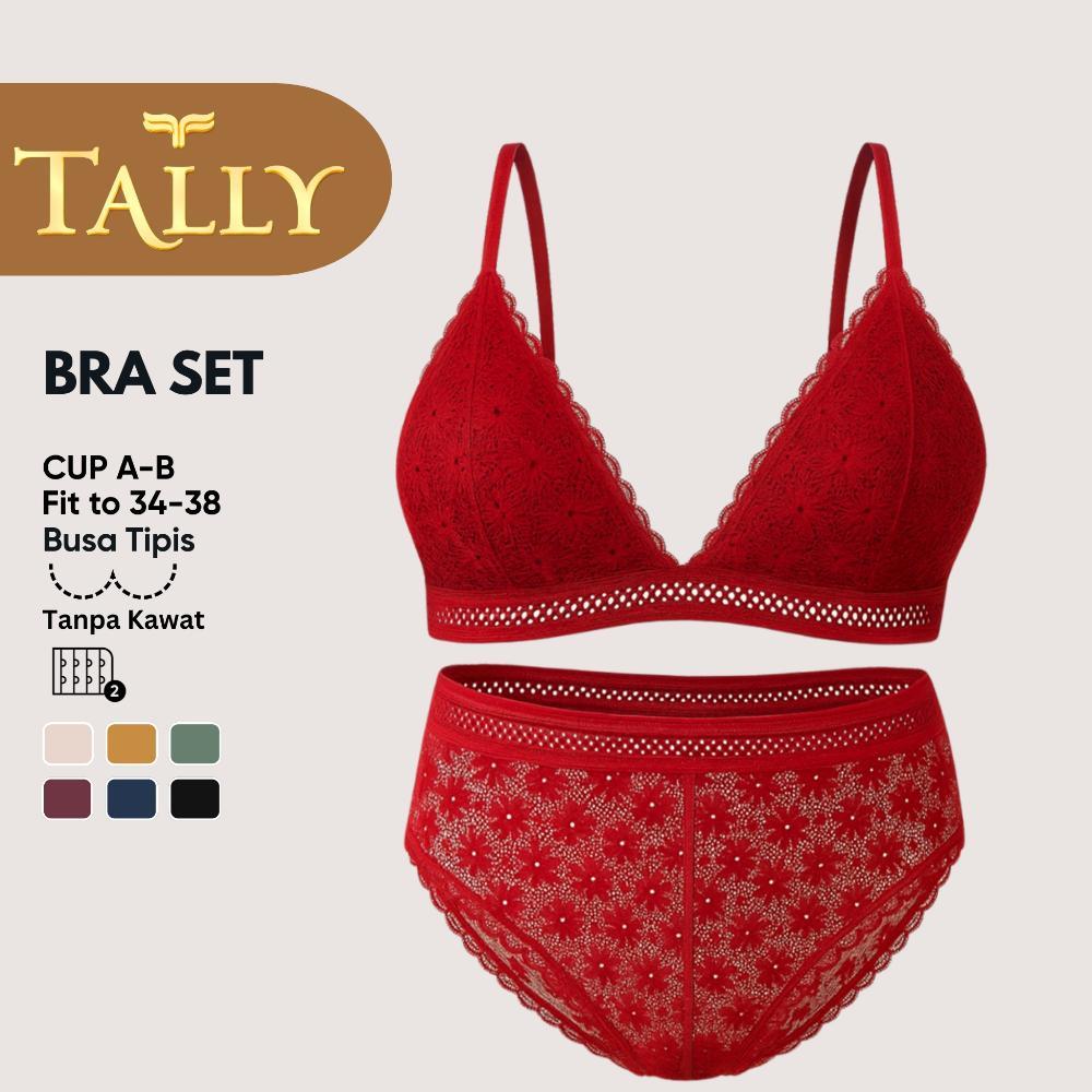 HEMAT TALLY BRA SET TANPA KAWAT BUSA TIPIS BAHAN BROKAT CUP A - B KAIT 2 BRA TRANSPARAN BH 7338 SARW