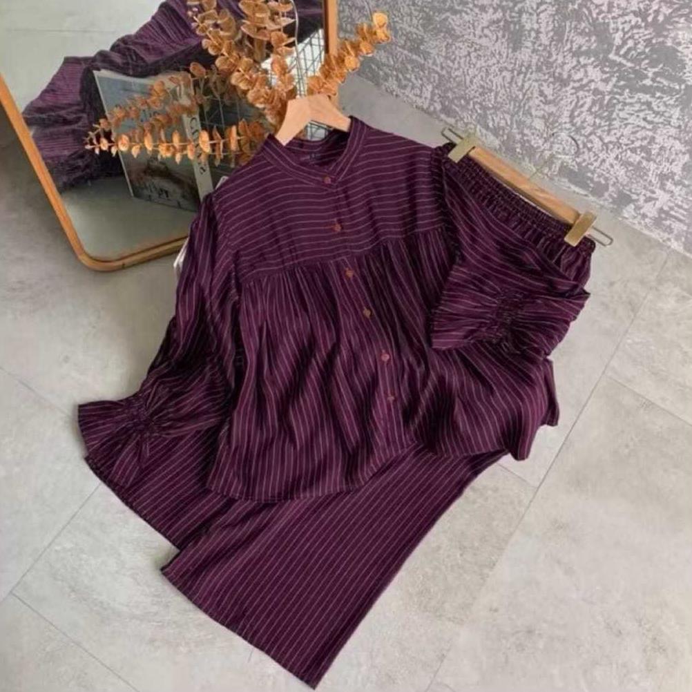 HEMAT SETELAN WANITA RAYON MOTIF SALUR,SETELAN SALUR,SETELAN WANITA FORMAL,ONESET SALUR KANCING