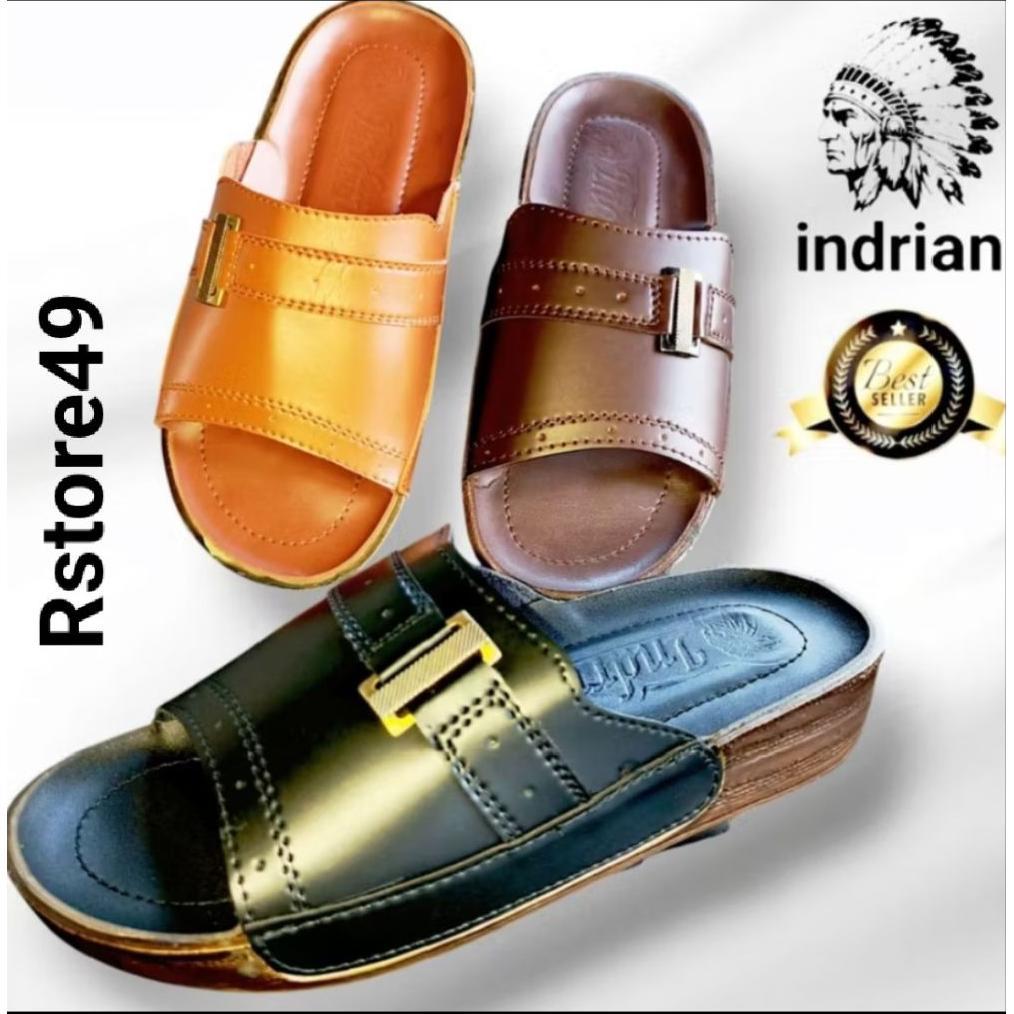 Diskon Sandal Pria Indrian Black And Brown 437 Original/Sandal Kulit Pria/Sandal Pria Indian Kulit/S