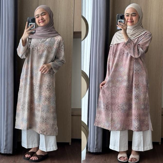 Outerres - MOIRA TUNIK | Tunik Lebaran Wanita Muslim Polos Motif Bordir Kancing