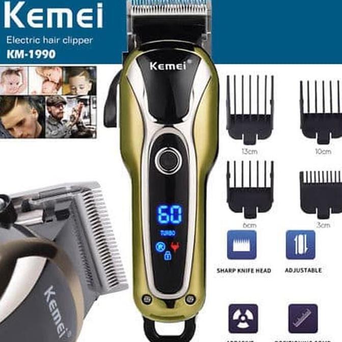 Promo Cukur Kemei Km-1990 Turbo Mesin Cukur Rambut Led Baterai Recharge Ori