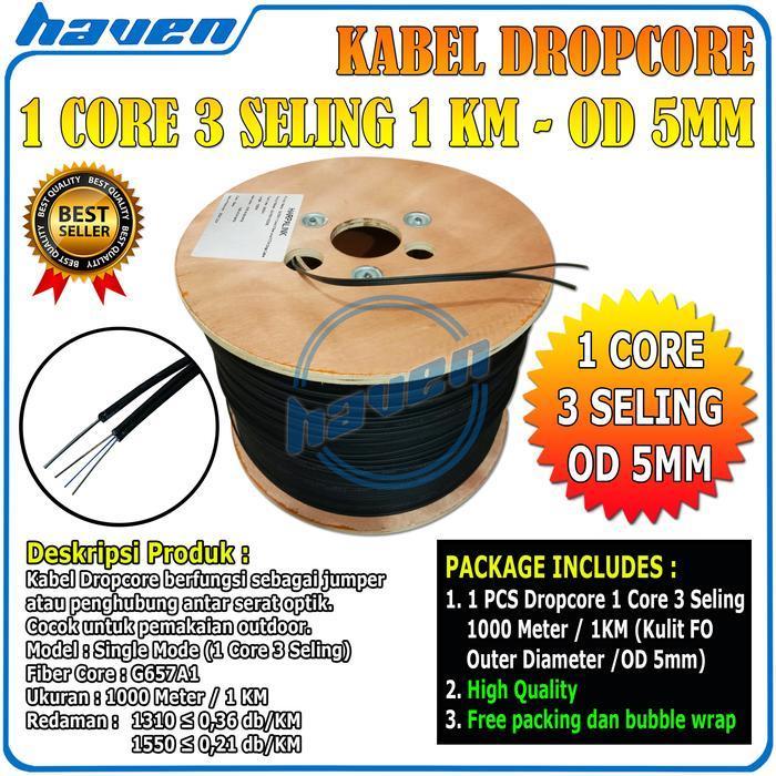 KABEL DROPCORE 1 CORE 3 SELING 1KM 1000M WIRE FIBER OPTIC FO 1000METER / KABEL DROPCORE 1 CORE DROPW