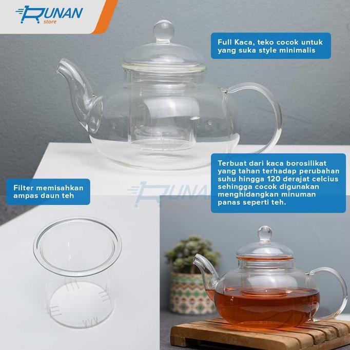 Teko Teh Kaca 600ml Chinese Teapot Infuser 600 ml Teko Saringan Teh