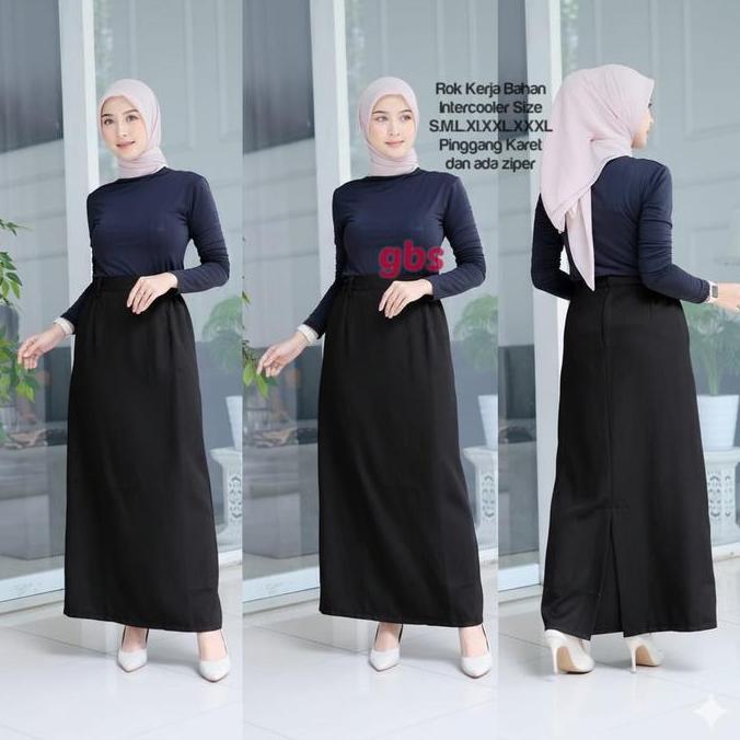 ROK KERJA HITAM BAHAN INTERCOOLAR / ROK HITAM POLOS / ROK HITAM UNTULK ASN PNS DAN GURU