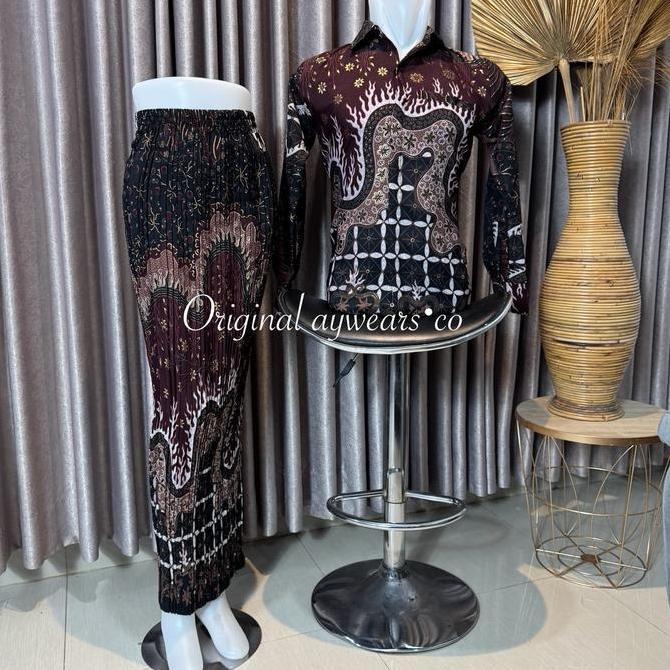 Aywears Batik Couple Arshaka burgundy cocok/ batik couple kemeja batik dan rok prisket / batik pesta