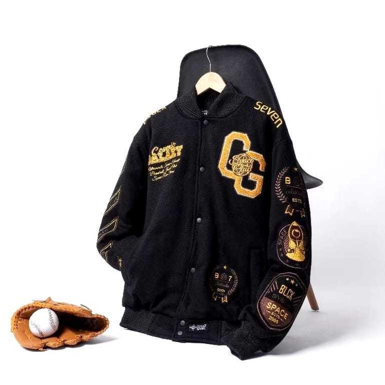 KUALITAS SUPER VARSITY JACKET COSMIC GALAXY COMBINASI 3 WARNA - (CREAM-WHITE-BLACK) - FULL BORDIR OR