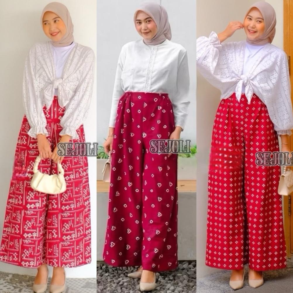 DISKON CELANA KULOT JUMBO KULOT BATIK MERAH PUTIH KULOT PALAZZO OUTFIT KEMERDEKAAN