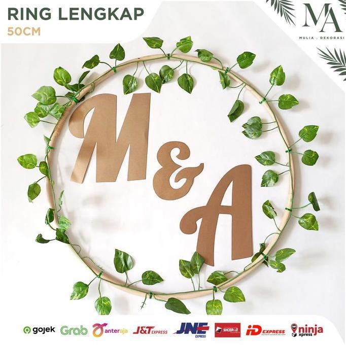 Ring Rotan Lingkaran 50cm Dekorasi Backdrop Aksesoris Lamaran Nikahan Lengkap Custom Nama Inisial Na