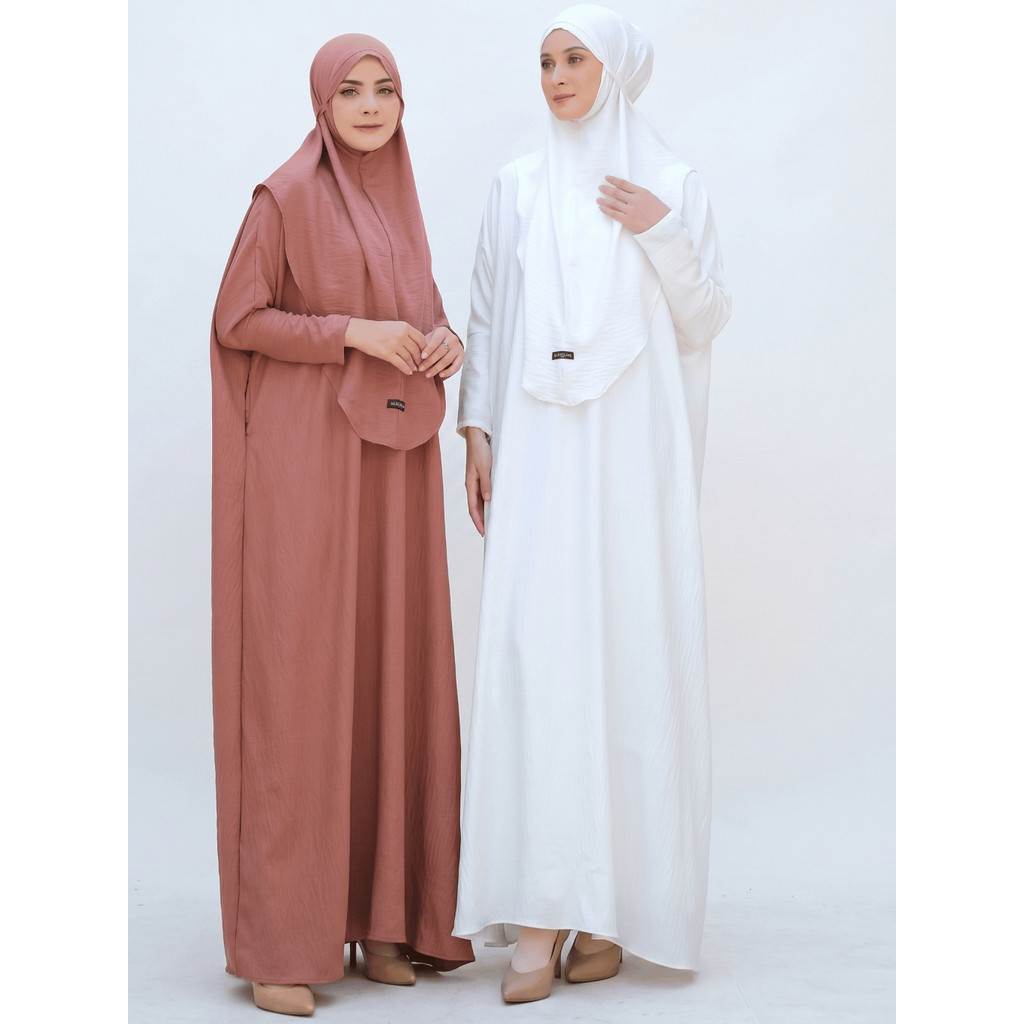 Diayu Gamis Abaya Putih Set Hijab Syari Polos Jumbo Set Kerudung