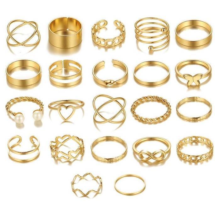 AQZEVUN 20pcs Cincin Set Gold-Silver Statement Ring Set Set Cincin Vintage Cincin Buku Jari Wanita T