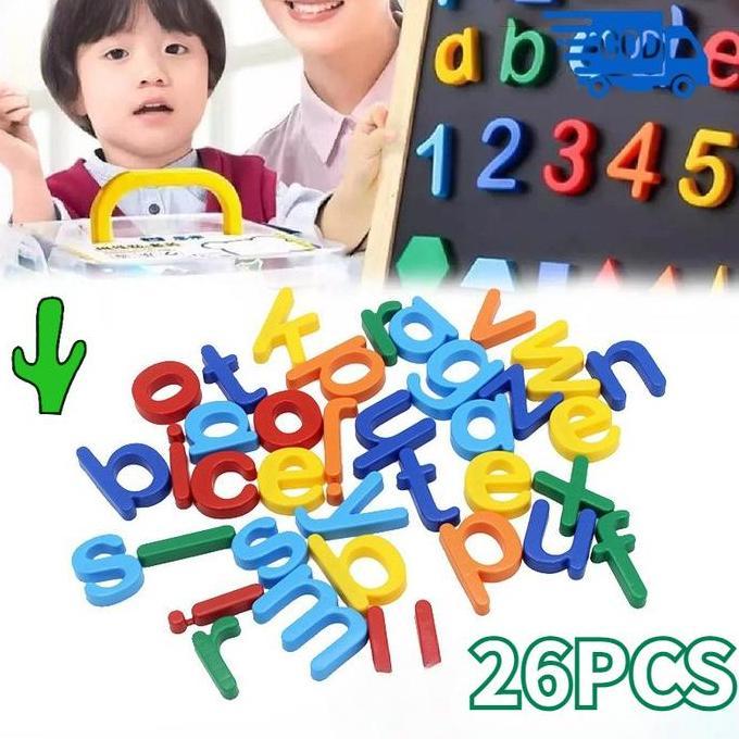 RGPOTZ 26Buah Abjad Dan Angka Edukasi Magnet Kayu Huruf Abc Untuk Belajar Anak Warni Mainan Edukasi 