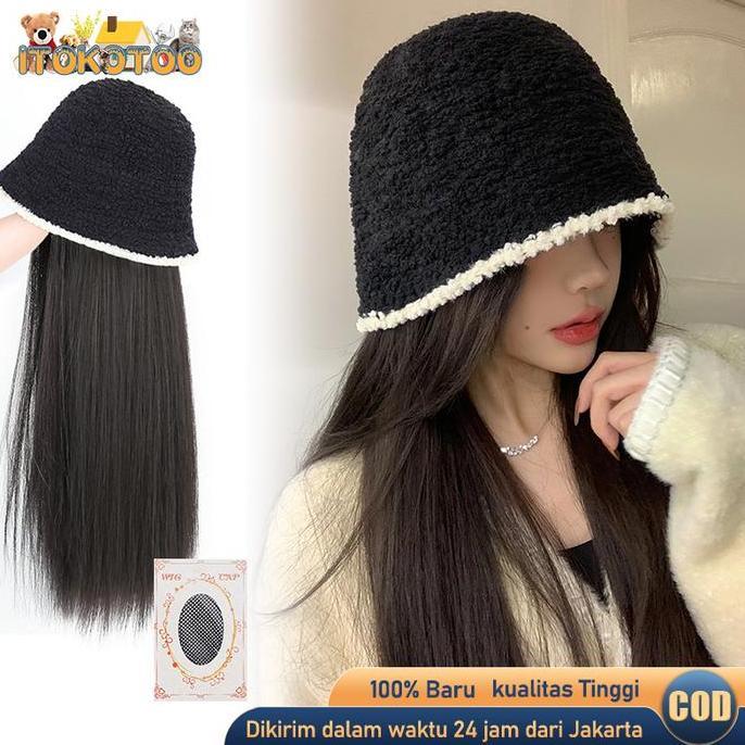 AQZEVUN Topi Rambut Palsu Panjang Topi Wig Wanita Fashion