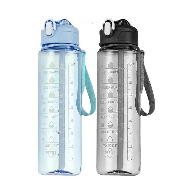 - Botol Minum 1 Liter Bening 1000Ml Anak Sekolah Sedotan Anti Bocor Stiker Karakter Viral Segar Dan 