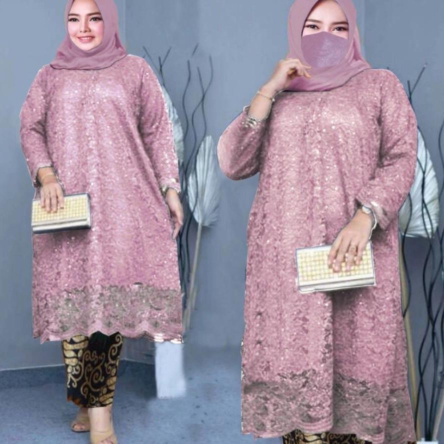 JUMBOSETELAN KEBAYA TUNIK JUMBO MEWAH M-5XL MODERN/SET KEBAYA LEBARAN/ SET KEBAYA RINJANI/ATASAN TUN