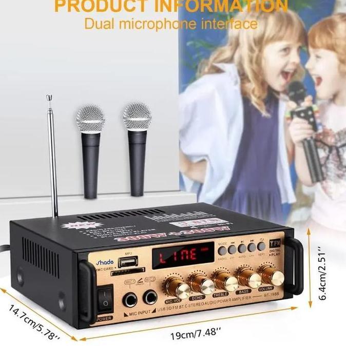 Nagaswara.Id - 600W Power Amplifier Bluetooth Stereo Karaoke Mp3 Player Fm Radio Hi-Fi Audio Amplifi