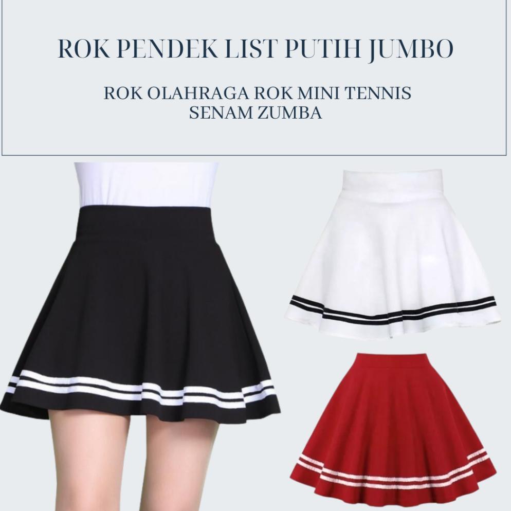 Oppa Style Shop Rok Pendek List Putih Jumbo Big Size | Rok Olahraga Rok Mini Tennis Senam Zumba