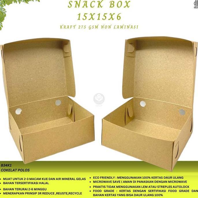 Ver- (30 Pcs) Snack Box 15X15 Kraft 275 Gsm / Dus Snack Kraft 15X15 / Box Kue Cemilan Cemilan Jajana